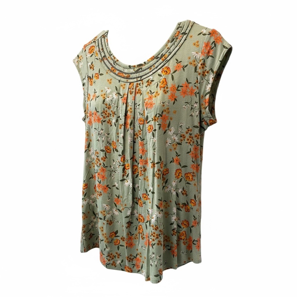 Daniel Rainn Floral Cap Rayon Sleeve Blouse Petite Small - Picture 3 of 5